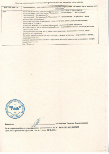 Пищевые масла. Приложение