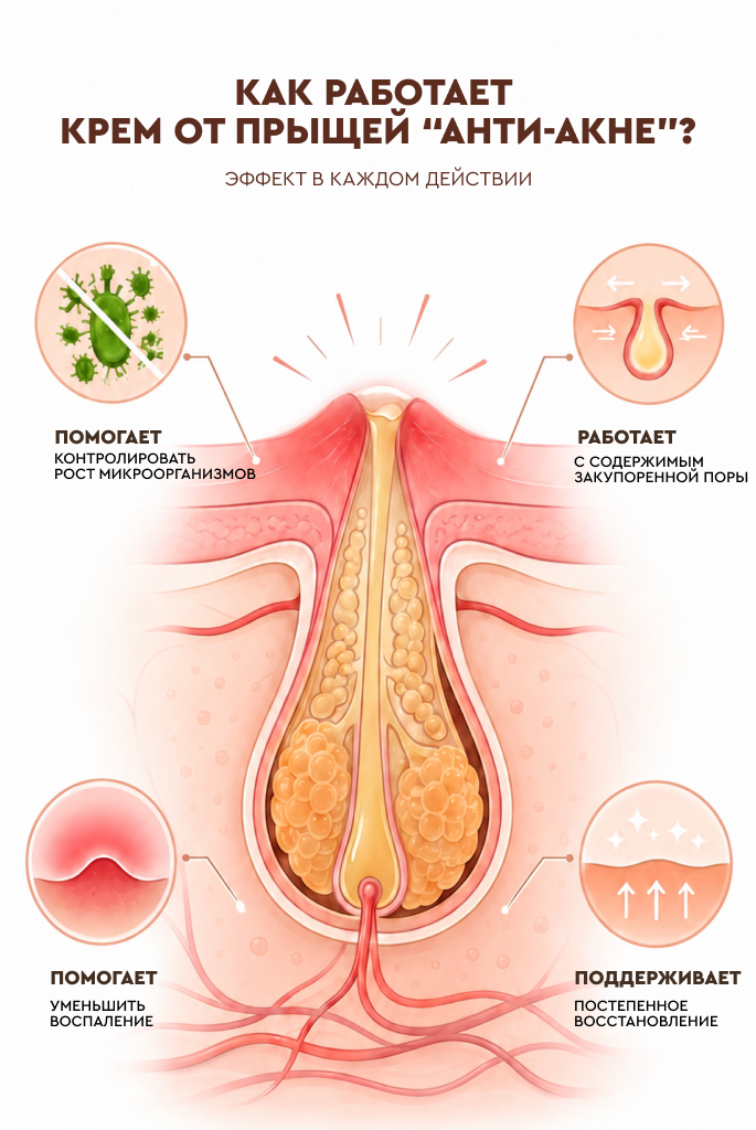 Схема формирования воспалённого прыща внутри закупоренной поры